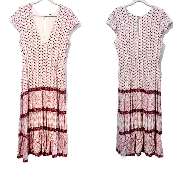 Free People Bella Notte Midi Dress Pink Combo Size 2 - Picture 4 of 9